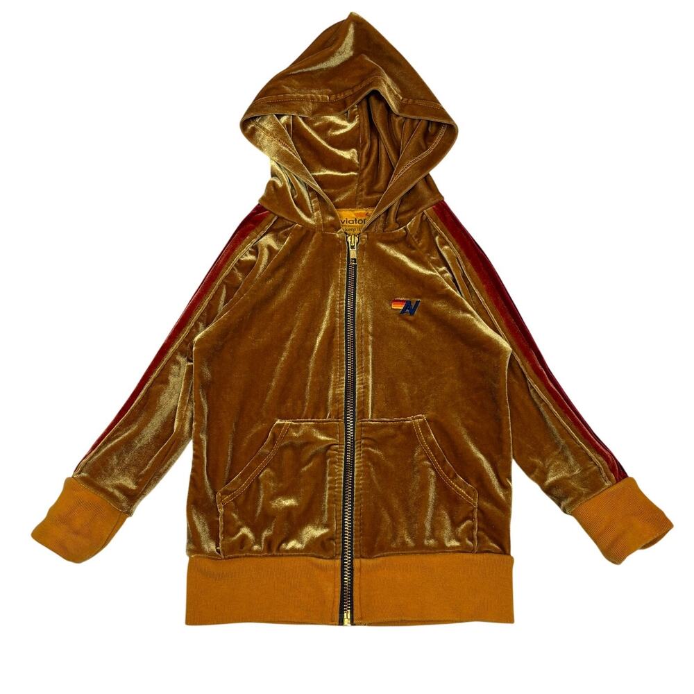 Aviator Nation Velour Stripe Hoodie Orange Toddler Size 2